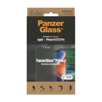 Szkło PanzerGlass Ultra-Wide Fit do iPhone 14 / 13 Pro / 13 / 16e 6,1" Privacy Screen Protection Antibacterial P2771