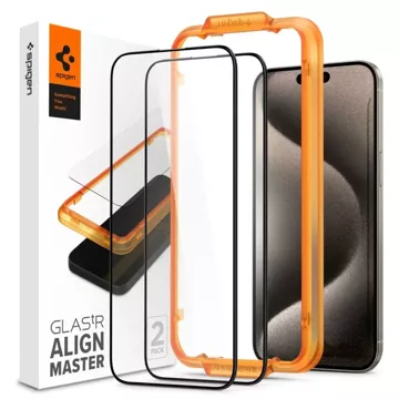 Szkło hartowane Spigen Alm Glass FC 2-pack do Apple iPhone 15 Pro Max Black