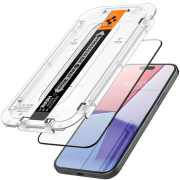 Szkło hartowane do iPhone 15 Plus / 16 Plus Spigen Glas.TR "EZ FIT" przezroczyste z czarną ramką na ekran telefonu