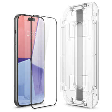 Szkło hartowane do iPhone 15 Plus / 16 Plus Spigen Glas.TR "EZ FIT" przezroczyste z czarną ramką na ekran telefonu