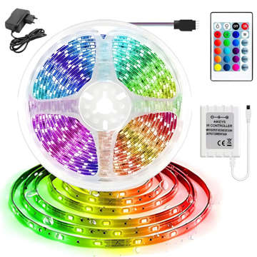 Taśma wodoodporna LED RGB 5m kolorowa zasilacz sterownik + Pilot 300 SMD 3528