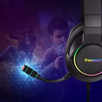 Tronsmart Sparkle RGB przewodowe wokółuszne słuchawki USB z mikrofonem i pilotem dla graczy czarny (467600)