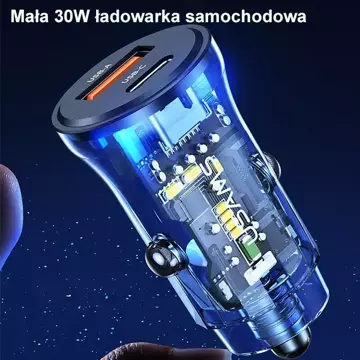 USAMS Ładowarka samochodowa 1xUSB+1xUSB-C C32 30W Fast Charge czarny/black CC164CC01 (US-CC164)