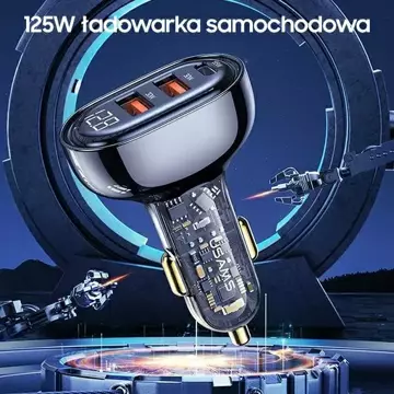 USAMS Ładowarka samochodowa 2xUSB+1xUSB-C 125W Fast Charge transparent blue CC158CC02 (US-CC158)