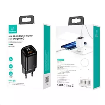 USAMS Ładowarka sieciowa 1x USB-C + 1x USB T46 33W (only head) PD3.0 + QC3.0 Fast Charging czarny/black CC152TC01 (US-CC152)