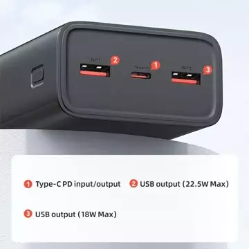 USAMS Powerbank PB68 30000mAh 65W QC3.0+PD Fast Charge + kabel USB-C/USB-C 100W czarny/black ATXLOGTC01 (US-CD185)