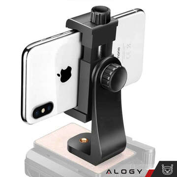 Uchwyt adapter na telefon do statywu selfie stick 1/4 Obrotowy 360 uniwersalny Alogy czarny