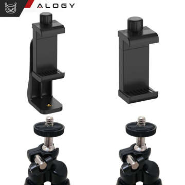 Uchwyt adapter na telefon do statywu selfie stick 1/4 Obrotowy 360 uniwersalny Alogy czarny