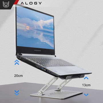 Uchwyt na laptop Macbook tablet 17" stojak podstawka składany regulowany aluminiowy na biurko 25 x 21.5cm Alogy Srebrny