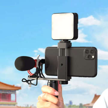 Uchwyt na telefon selfie stick APEXEL APL-VG01-ML stojak statyw z mikrofonem + lampa LED
