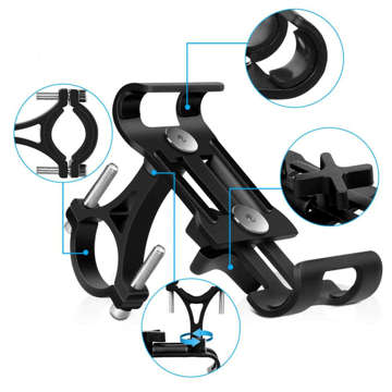 Uchwyt rowerowy Alogy Metal Bike Holder do telefonu na kierownicę na rower motor hulajnoga Czarny + Pasek bezpieczeństwa