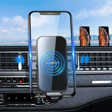 Uchwyt samochodowy Choetech Holder do auta na telefon z ładowarką indukcyjną QI na kratkę + magnetyczne końcówki Czarny
