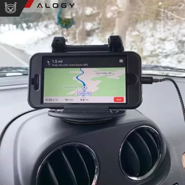 Uchwyt samochodowy na telefon gps kokpit deskę samochodu auta obrotowy 360 stopni do telefonu 6.5" Alogy Czarny