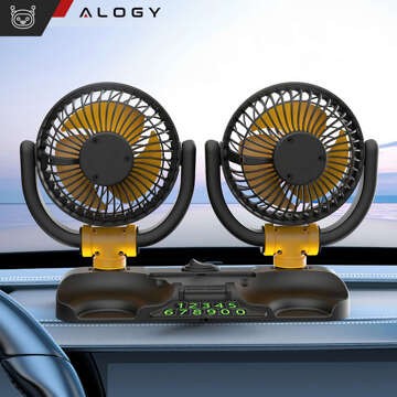 Wentylator podwójny wiatrak samochodowy na kokpit regulowany cichy pod zapalniczkę do samochodu Alogy Car 12V Czarny
