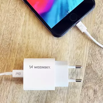 Wozinsky szybka ładowarka sieciowa EU USB Typ C Power Delivery 20W + kabel przewód USB Typ C / Lightning 1m biały