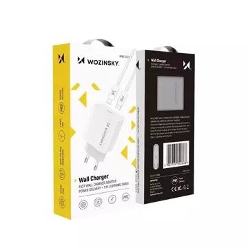 Wozinsky szybka ładowarka sieciowa EU USB Typ C Power Delivery 20W + kabel przewód USB Typ C / Lightning 1m biały