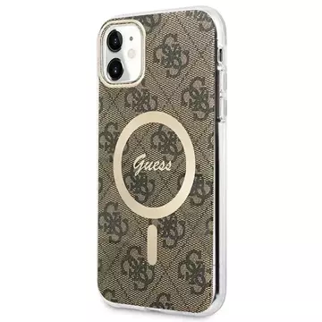 Zestaw Guess GUBPN61H4EACSW Case+Charger iPhone 11 6,1" hard case 4G MagSafe Print brązowy/brown 