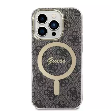 Zestaw Guess GUBPP14LH4EACSK Case+ Charger iPhone 14 Pro 6,1" czarny/black hard case 4G Print MagSafe
