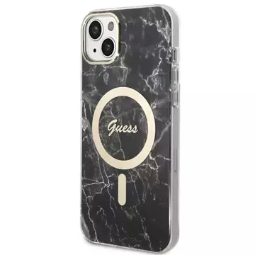 Zestaw Guess GUBPP14SHMEACSK Case+ Charger iPhone 14 6,1" czarny/black hard case Marble MagSafe