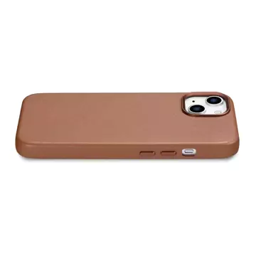 iCarer Case Leather pokrowiec etui z naturalnej skóry do iPhone 14 Plus brązowy (kompatybilne z MagSafe)