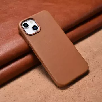 iCarer Case Leather pokrowiec etui z naturalnej skóry do iPhone 14 Plus brązowy (kompatybilne z MagSafe)