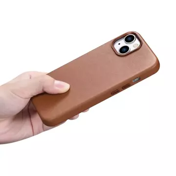 iCarer Case Leather pokrowiec etui z naturalnej skóry do iPhone 14 Plus brązowy (kompatybilne z MagSafe)