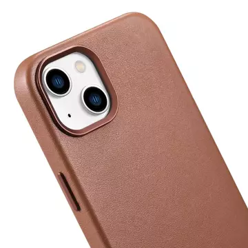 iCarer Case Leather pokrowiec etui z naturalnej skóry do iPhone 14 Plus brązowy (kompatybilne z MagSafe)