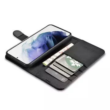 iCarer Haitang Leather Wallet Case skórzane etui do Samsung Galaxy S22+ (S22 Plus) portfel obudowa pokrowiec czarny (AKSM05BK)