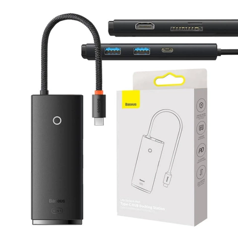 Baseus OS Lite 6-portový rozbočovač (Typ-C na HDMI USB3.0*2 PD SD/TF) (čierny)