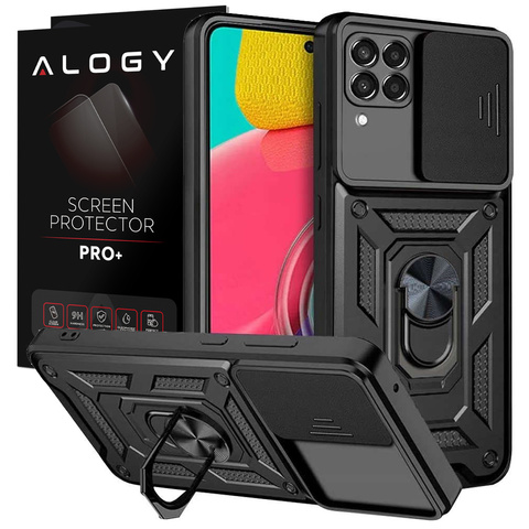 Ochranné krycie puzdro na fotoaparát Alogy Camshield Stand Ring pre Samsung Galaxy M53 5G čierne sklo