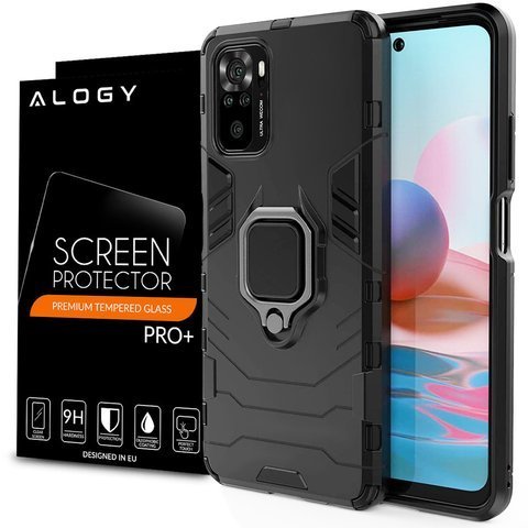 Puzdro Alogy Stand Ring Armor pre Xiaomi Redmi Note 10 / 10s čierne sklo