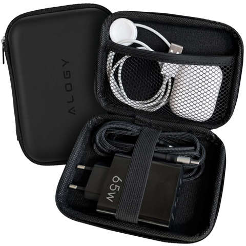 Puzdro x3 set veľký box na zips Alogy Protect kryt univerzálny na príslušenstvo slúchadlá kábel nabíjačka Čierny