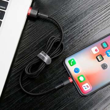 2m Baseus Keviar USB Lightning kábel pre iPhone iPad iPod 1,5A čierno-červený