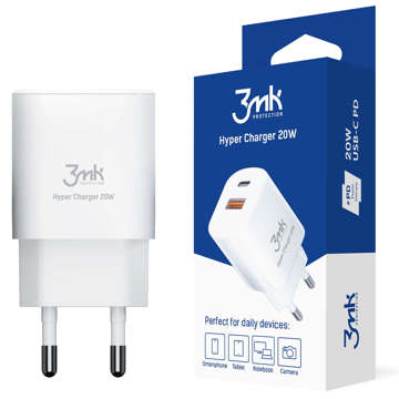 3mk Hyper Charger USB USB-C 20W PD rýchla nástenná nabíjačka Biela