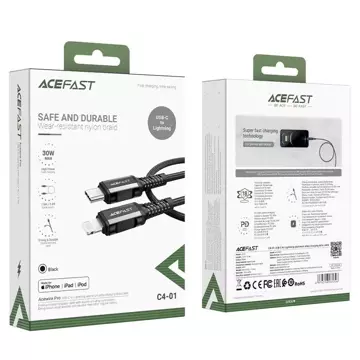 Acefast kábel MFI USB Typ C - Lightning 1,8m, 30W, 3A czarny (C4-01 C Black)