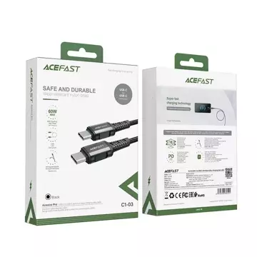 Acefast kábel USB typu C - USB typu C 1,2 m, 60 W (20 V / 3 A) čierny (C1-03 čierny)