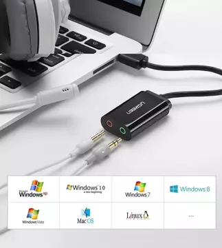 Adaptér UGREEN externá hudobná zvuková karta USB - 3,5 mm mini jack 15 cm čierny (30724)