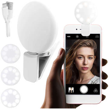 Alogy Mini Selfie Ring LED Light Clip pre nahrávanie telefónu s klipom Biela