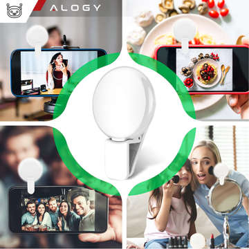 Alogy Mini Selfie Ring LED Light Clip pre nahrávanie telefónu s klipom Biela