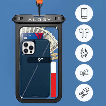 Alogy Waterproof Case univerzálna IPX8 vodotesná taška na telefón do 9 palcov a príslušenstvo čierna