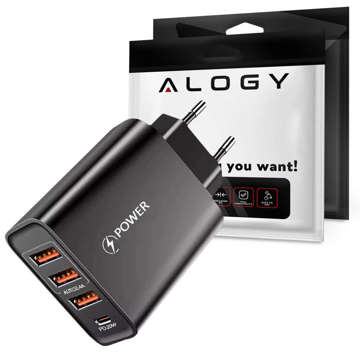 Alogy rýchle 3x USB-A USB-C Quick Charge QC 3.0 PD 20W čierna nabíjačka