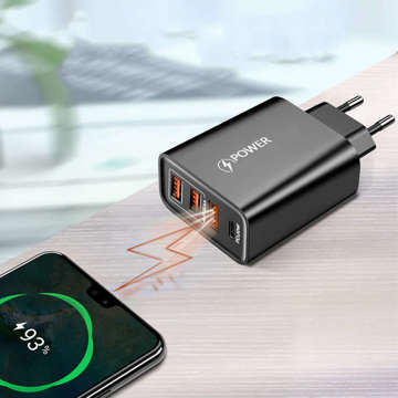 Alogy rýchle 3x USB-A USB-C Quick Charge QC 3.0 PD 20W čierna nabíjačka