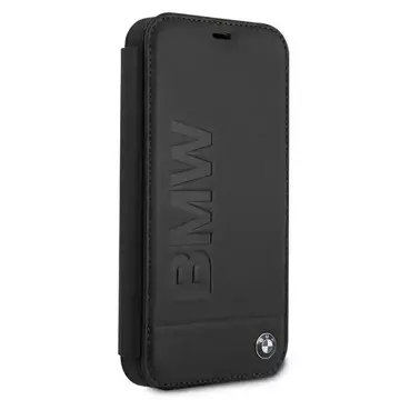 BMW BMFLBKP12SSLLBK Puzdro na telefón pre Apple iPhone 12 Mini 5,4" čierna/čierna kniha s podpisom