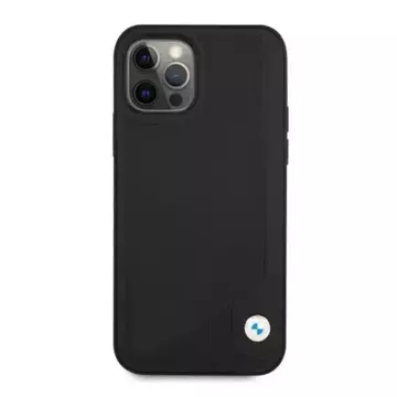 BMW BMHCP12LRCDPK puzdro na telefón pre Apple iPhone 12 Pro Max 6,7" čierno/čierne pevné puzdro z koženého debossu