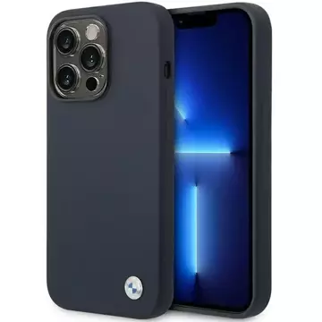 BMW BMHCP14LSTRONG Puzdro na telefón pre Apple iPhone 14 Pro 6,1" námornícka modrá/námornícka silikónové kovové logo