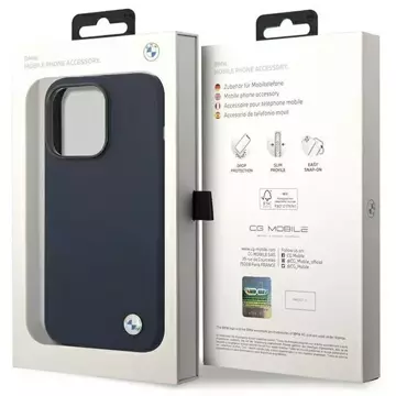 BMW BMHCP14LSTRONG Puzdro na telefón pre Apple iPhone 14 Pro 6,1" námornícka modrá/námornícka silikónové kovové logo