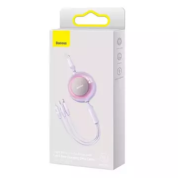 Baseus Bright Mirror 2 3v1 USB kábel, micro USB / Lightning / USB-C, plochý, 3,5 A, 1,1 m (fialový)