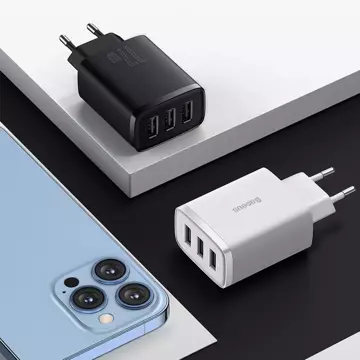 Baseus Compact 3x USB typ A 17W nástenná nabíjačka čierna