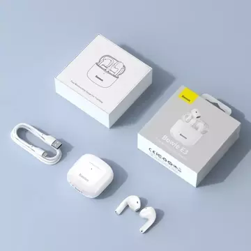 Baseus E3 Wireless Bluetooth 5.0 TWS slúchadlá do uší vodotesné IP64 biele (NGTW080002)