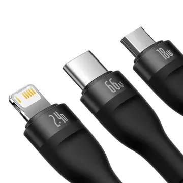 Baseus Flash Series Ⅱ 3v1 rýchlonabíjací kábel USB-A na USB-C / Micro-USB / Lightning 66 W 480 Mbps 1,2 m čierny